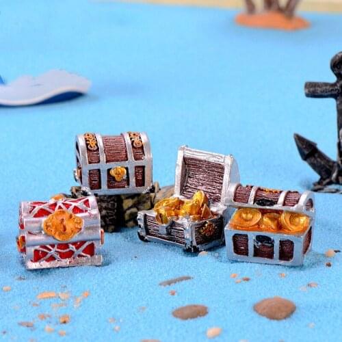 1PCS Treasure Chest Boxs Pirate Gold Coins Ornaments Antique Creative Resin Crafts Mini Aquarium Landscape Fish Tank Decoration