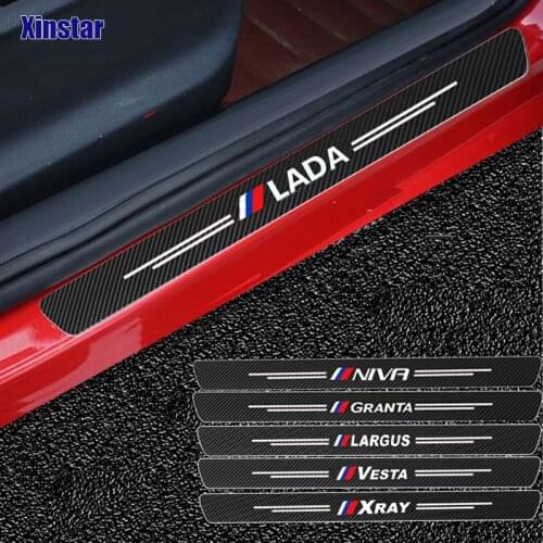 4PCS Carbon Fiber Car Scuff Plate Door Threshold Sill Stickers For Lada Vesta Xray Largus Granta NIVA