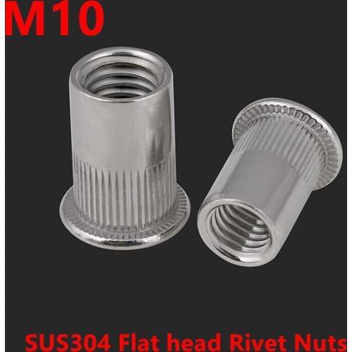 50pcs Thread M10 Rivet Nuts 304 Stainless steel Rivnut A2 Flat /Countersunk Head Rivet Nuts Blind Rivnut Insert Nut Nutsert