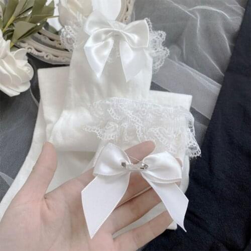 649D Women Lolita Lace Ruffle Knee High Socks Kawaii Bowknot Solid Color Stockings