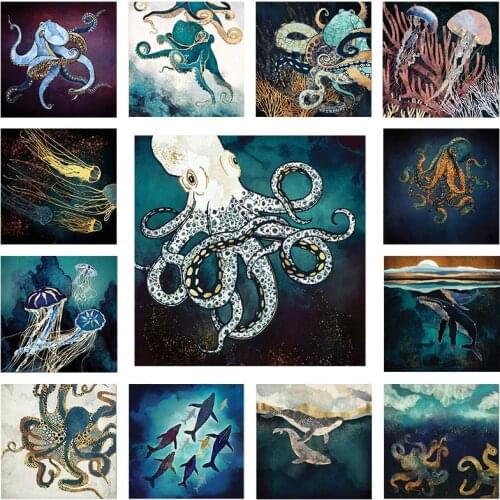 Abstract Ocean Animal Poster and Prints Jellyfish Octopus Squid Wall Art Canvas Painting Wall Picture For Living Room Home Decor