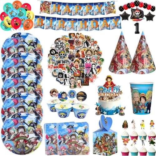 Anime ONE PIECE Theme Luffy Party Tableware Boy Birthday Party Decorations Pltae Cup Napkin Balloon Banner Baby Shower Supplies
