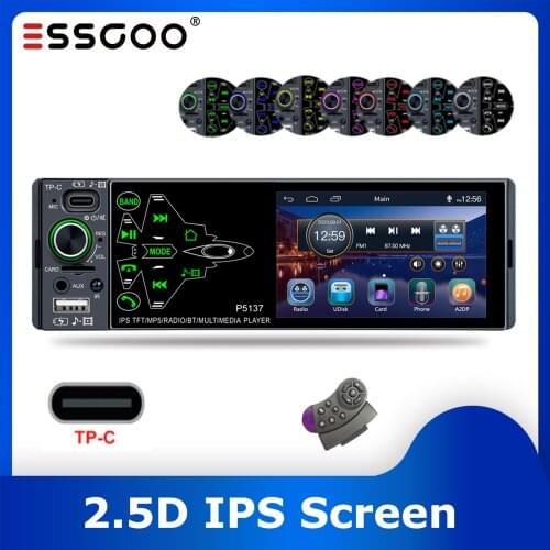 Essgoo 3.8 inch 2.5D Screen Car Radio 1 din MP5 Player Autoradio Stereo IPS Screen FM Bluetooth Mirrorlink Rear View Camera