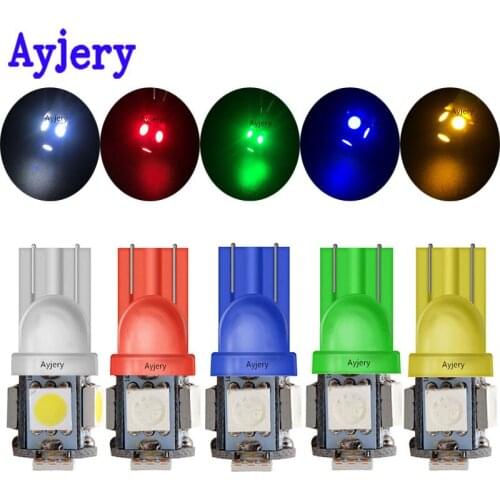 AYJERY 1000X T10 LED Interior Light 5W5 W5W LED Signal Light 12V 5 SMD White Auto Wedge Side Plate License Reading Lamps 194 168