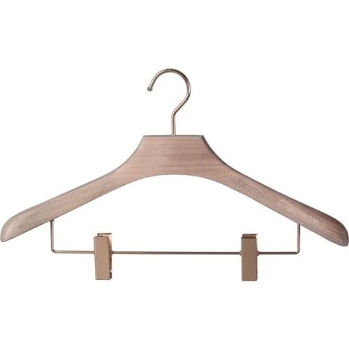 Camphor Wood Seamless Simplicity Metal Clip Household Wide Shoulder Wood Color Wooden Hanger Suit Wood Clothes Hanger