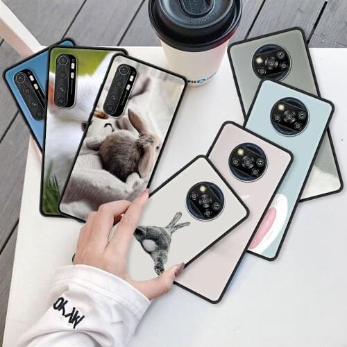 Black Soft Phone Case For Xiaomi Mi Poco X3 NFC 10T Pro 5G 11x M3 Note 10 Lite 9T 11 A2 F1 Protect Cover Cute White Baby Rabbits