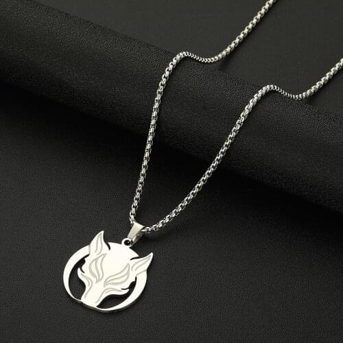 Cxwind Stainless Steel Norse Moon Wolf Pendant Necklace Viking Amulet Pendant Nordic Talisman Animal Charm Chain Choker Jewelry