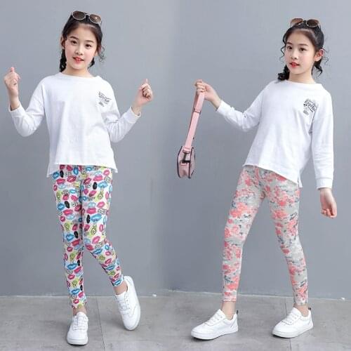 Girls Tights Pants Kids Printed All Match Nine Point Trousers 3-11Years Children Pants Color Gold Flower Girl Kids Legging