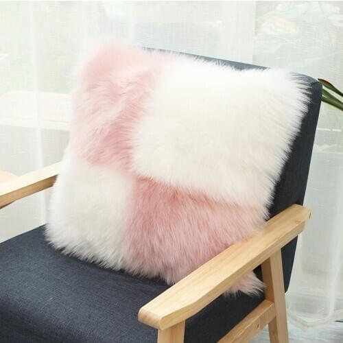 Two-Color Stitching Fluffy Pillowcase Wool Cushions Fur Cushion Cover Sofa Plush Bed Cushions Faux Decorative Throw Pillows Case