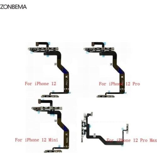 ZONBEMA Power Volume Switch On Off flex Cable with Metal Bracket Assembly For iPhone 12 mini 12 Pro Max