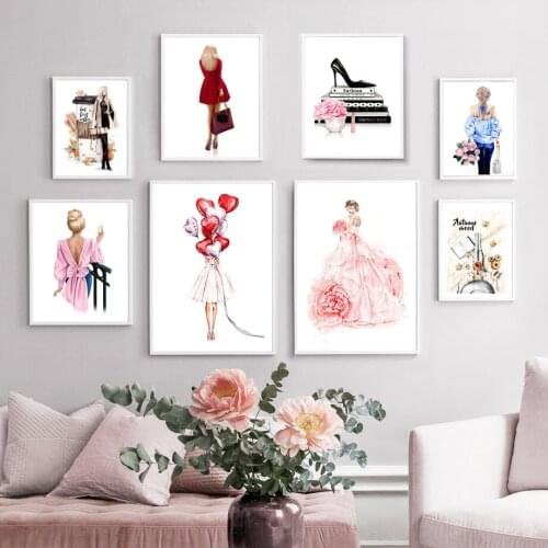 Canvas Painting Flower Dress Girl City Career Lady Nordic Posters And Prints Wall Art Pictures For Living Room Home Decor