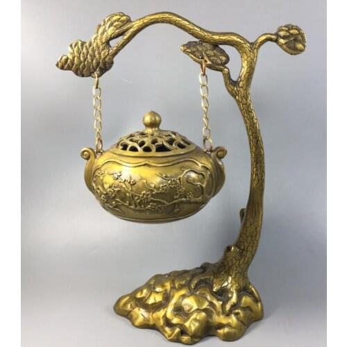 China brass pine Tree hanging Incense burner crafts statue