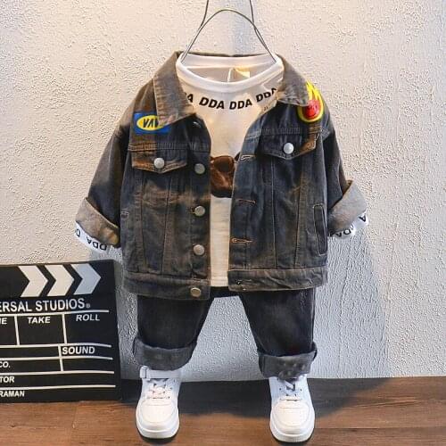 Toddler Hot Sale Children Clothes For Boys Clothes Sets 3Pcs Coat + T-Shirt + Jeans Kids Soft Spring Autumn Toddler Clothes