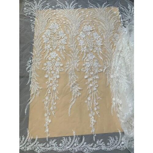 Luxury Heavy Industry Full Beaded Rayon Embroidered Lace Fabric High DIY Bridal Wedding Dress Accessories Width 135cm 1Yard