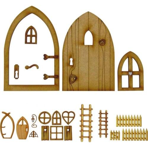 60% Hot Sale 1 Set MIni Gnome Door Decorative Furniture Scene Props Wooden Artificial Mini Ladder Fence Fairy Door for Dollhouse