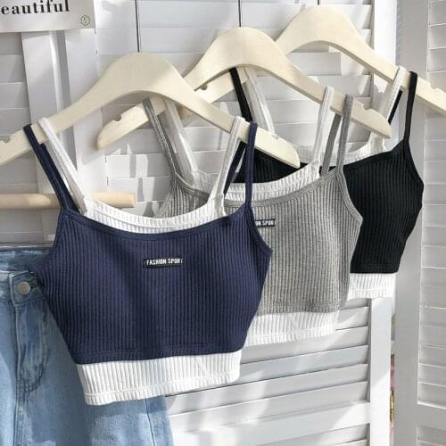 SALSPOR Patchwork Tank Top Womens Sports Short Contrast Color Top Fake Two Pieces Vest Knitted Padded External Wear Camisole