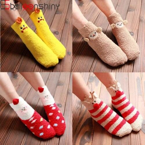 BalleenShiny Cute Plush Newborn Baby Cartoon Socks Soft Coral Velet Christmas Toddler Floor Walking Boot Sock For Winter Gifts