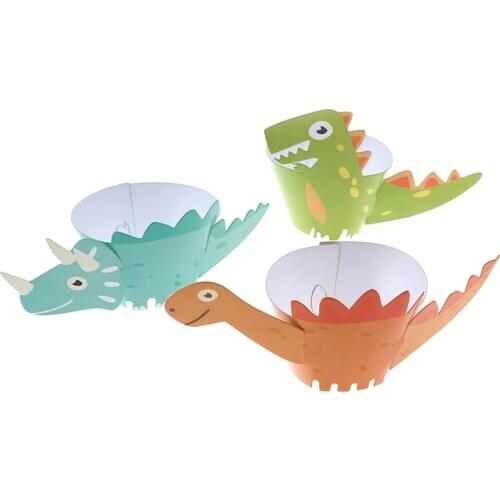 Cartoon Dinosaur Cupcake Wrapper Paper Birthday Party Supplies Kids Baby Shower Cake Decoration Supplies Dino 12pcs 3 styels
