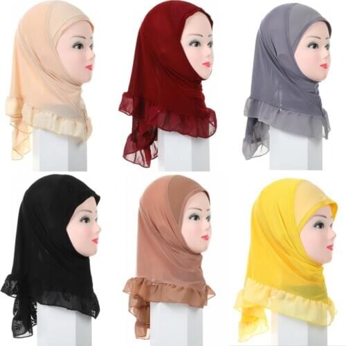 Muslim Kids Girls Hijab Amira Islamic Scarf One Piece Turban Hat Underscarf Instant Ready To Wear Head Wrap Shawl Ramadan Arab