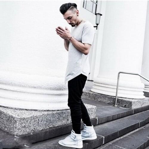 Mens t-shirts streetwear hip hop Cotton Fashion loose fit long t shirt kanye west Harajuku t-shirt short sleeve tops TX145-R