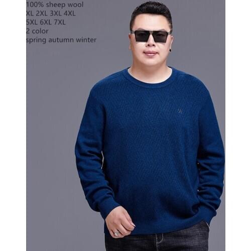 Naizaiga 100% wool o-neck gray blue pullovers men big size XL-7XL daddy plus size winter sweater , JXRJ9