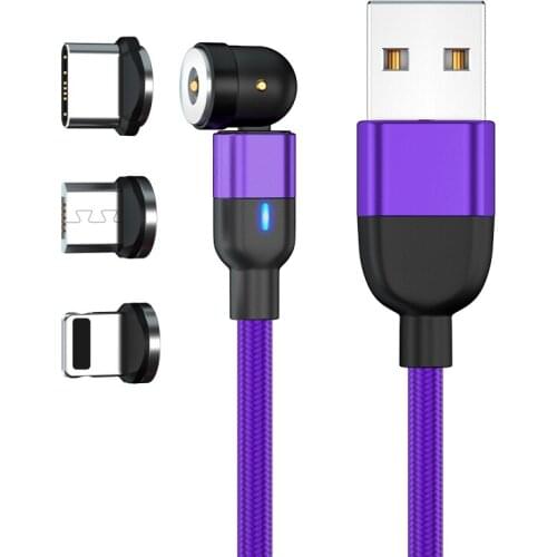 Nylon Braided phone usb cables Magnetic cable type c micro usb ios 3 in 1 charging cable with free rotate connectors 2pcs/lot