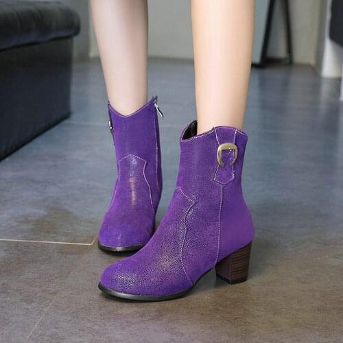 Autumn Winter Casual Western Cowboy Ankle Boots For Women 2021 New Cowgirl Short Ladies High Heels Shoes Boots Purple PW164