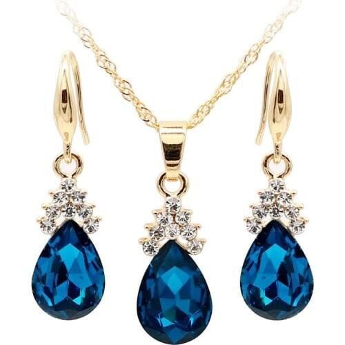 Fashion Necklace Earrings Vintage Teardrop Rhinestone Crystal rhinestones ocean heart Pendant women Jewelry sets
