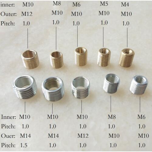 10pieces/lot M4/5/6 to M10, M8 to M10, M10 to M12/M14 threaded hollow tube adapter inner outer threaded coupling joint adapter