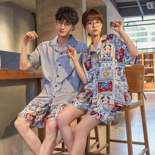 Lovers Pajamas Women Sleepwear Silk Short Summer Pajamas Cartoon Pajama Loose Version Set Sleeved Shorts Suit Plus Size XXXL