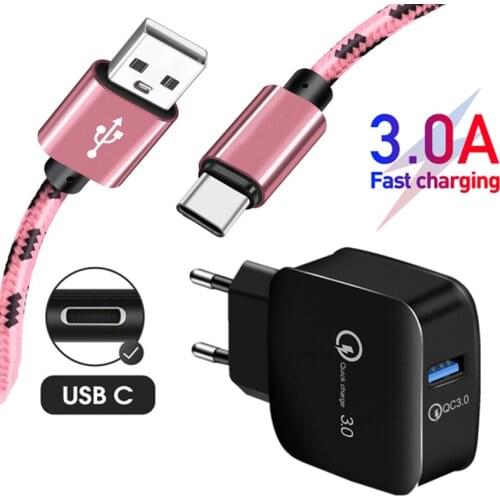 QC 3.0 Fast Charger Wall USB Adapter For Samsung Galaxy A51 A71 A91 A11 A12 M12 A21s A50 S8 S20 FE USB Cable Type C Charger Wire