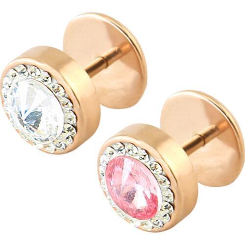 Rose gold double sided crystal earrings rhinestone stainless steel small stud earrings fashion ohrringe brincos para as mulheres