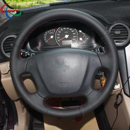 DIY Hand-stitched Black Leather Car Steering Wheel Cover For Kia Carens 2006-2011 Opirus Rondo 2003-2010 Car Interior Decoration