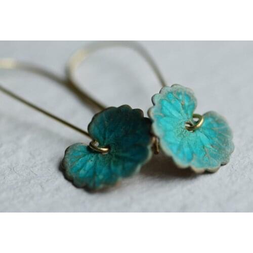 Boho Nature Lily Pad Green Leaf Earrings Long Drop Vintage Ethnic Turquoise Lotus Leaf Pendant Earrings Mystic Brinco Mujer Gift