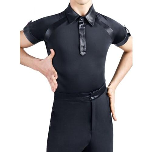 Latin Dance Top Male Lapel Short Sleeve Competition Shirts Cha Cha Rumba Samba Tango Salsa Dancing Clothes Customize DNV12073
