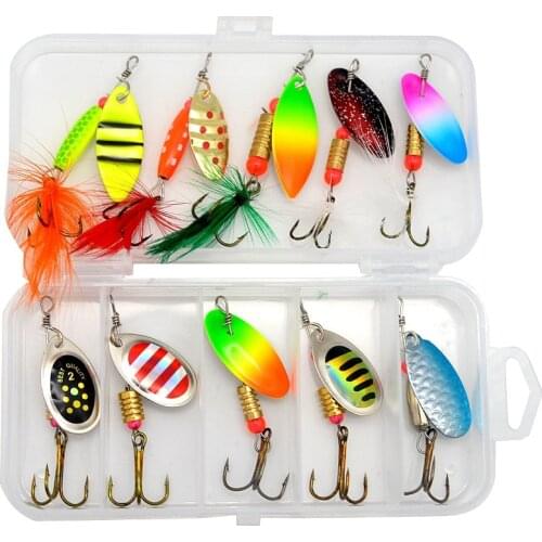 Box package fishing feather treble hook 3.5g 4.2g 5.2g fishing lure spoon spinner rattle bait