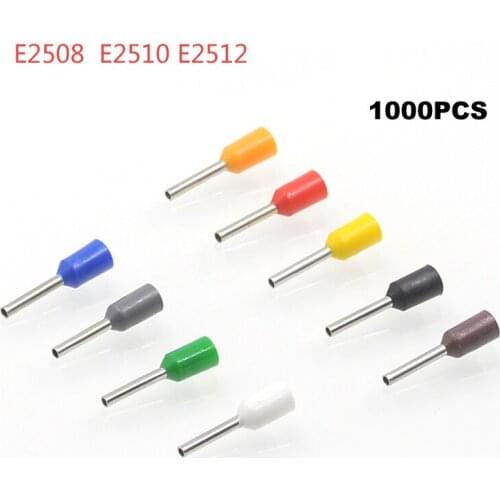 1000pcs Tube insutated cord end terminals Electrical crimp terminal wire connector E2508 E2510 E2512 wiring cable ferrules VE