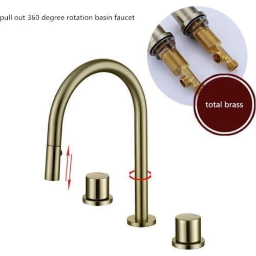 Vidric New Pull out Black /Chrome/brush gold Bathroom Basin Faucet 8 inch Widespread Lavatory Mixer Tap Brass Three Hole Sink ta