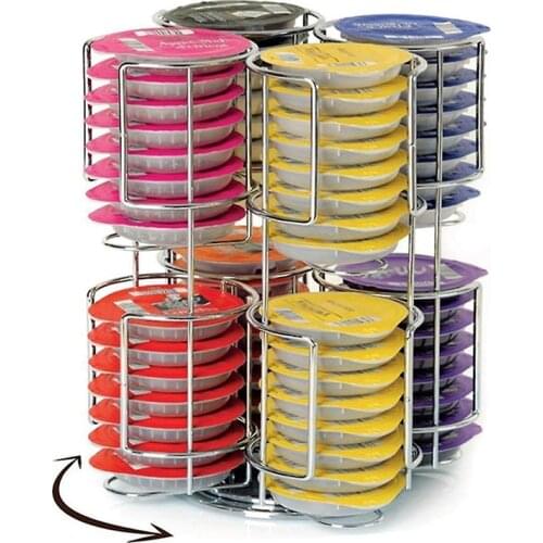 64 Cups Rotating Coffee Capsule Holder Pods Storage Rack Metal Display Stand Organizer Shelf for Bosch Tassimo Coffee Maker