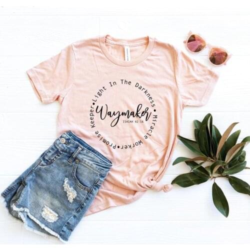 Waymaker Christian Pray Bible verse Shirt Streetwear Female Clothes Harajuku Clothing Cotton Shirt O Neck Short Sleeve Top Tees
