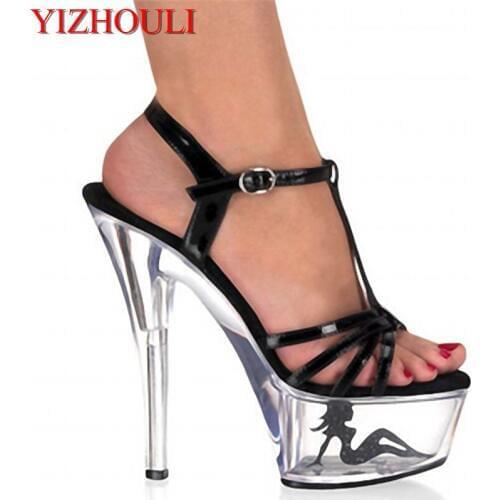 Womens summer fashion shoes 15cm high heels sandals platform party shoes 5 inch clear Crystal shoes sexy clubbing high heels