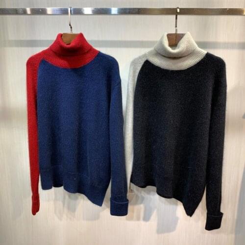 New Ladies Fashion 2021 Long Sleeve Sexy Casual Color Block Turtleneck Wool Cashmere Sweater 1201