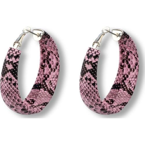 1Pair New Punk Big Round Snake Skin Hoop Earrings Korea Trendy Hyperbolic Snake Pattern Leather Circle Earrings Women Jewelry