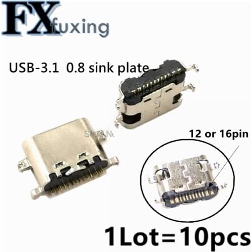 10pcs USB-3.1 SMT USB Connector Type C Horizontal Mid Mount 16P Female through board 0.8mm for charger adapter DIY Type C