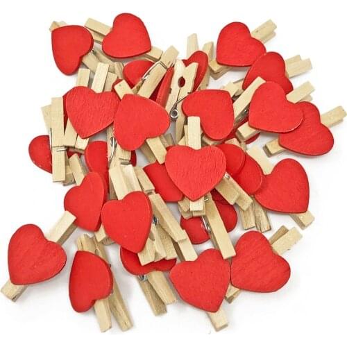 100pcs Red Heart Pegs 30mm Wedding Card Holders Clothes pins Clips Table Wedding Decorations DIY Crafts Scrapbooking