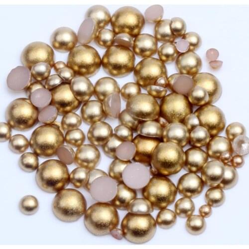 1000/500pcs 2-5mm and Mixed Size Matte Gold Glue On ABS Imitation Half Round Pearls Resin Flatback Bead For Craft Jewelry Making