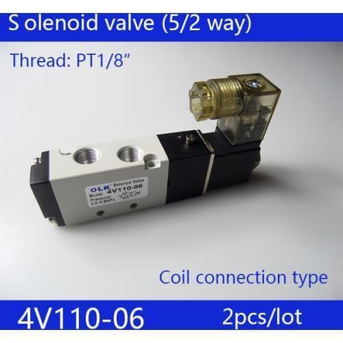 2pcs free Shipping 2 Position 5 Port Air Solenoid Valves 4V110-06 Pneumatic Control Valve , DC12v DC24v AC36v AC110v 220v 380v