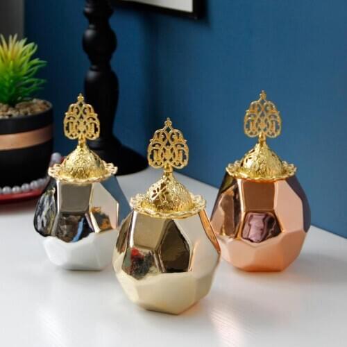 2pcs Golden-plated ceramic incense burner aromatherapy incense burner stove Arab Middle East, home decoration ornaments