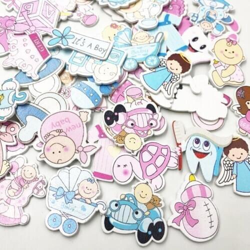 30Pcs Cartoon baby No Holes Sewing Wooden Buttons Random Mixed Decorative Buttons Flatback Scrapbooking Making WB622