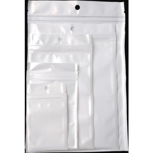 White Clear Self Seal Zipper Plastic Retail Jewelry Packaging Pack Zip Lock Bag Hang Hole Resealable Cellophane Gift Bag Pouches
